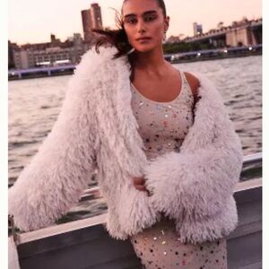 ANTHROPOLOGIE SHAGGY FAUX-FUR CARDIGAN SWEATER